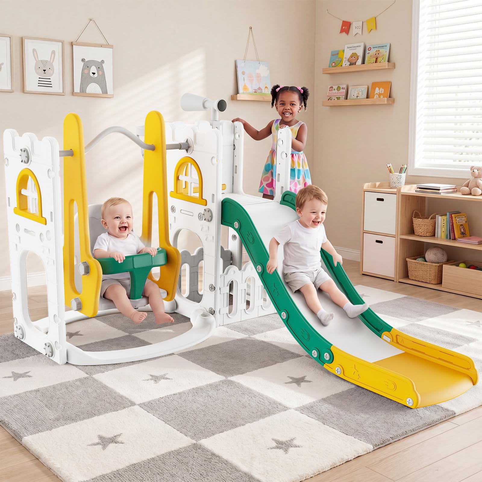Kids Outdoor Swing Set With Slide - Conjunto de Escorregador e Balanço 7