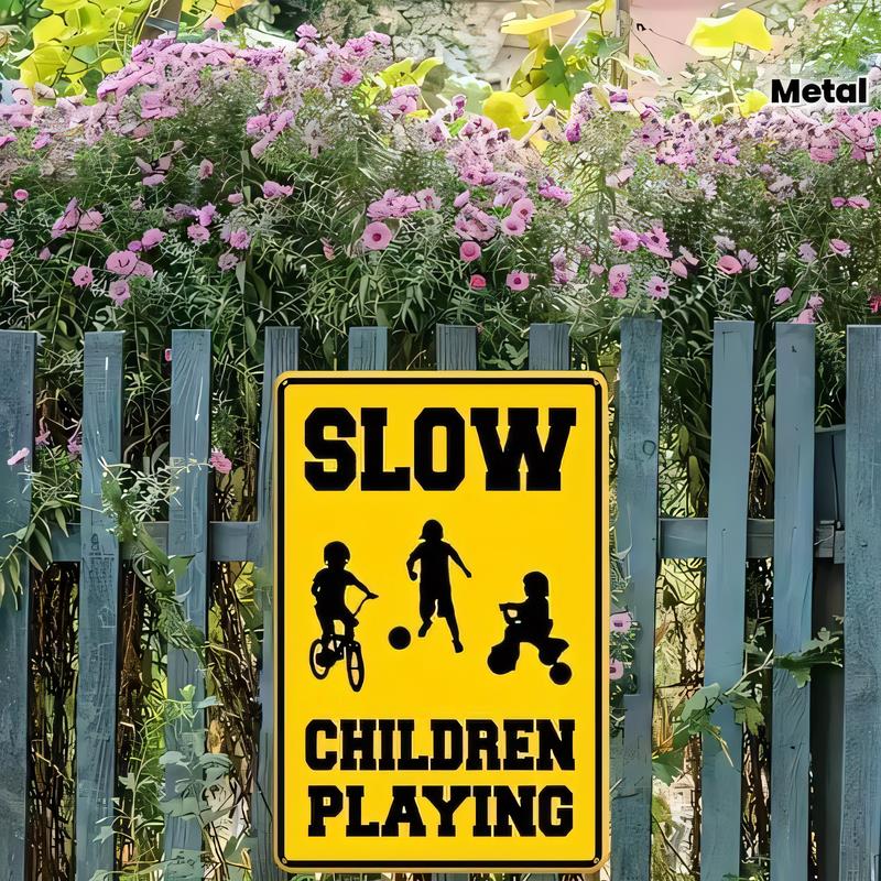 Kids Outdoor Yard - Placa de metal amarela com desenho