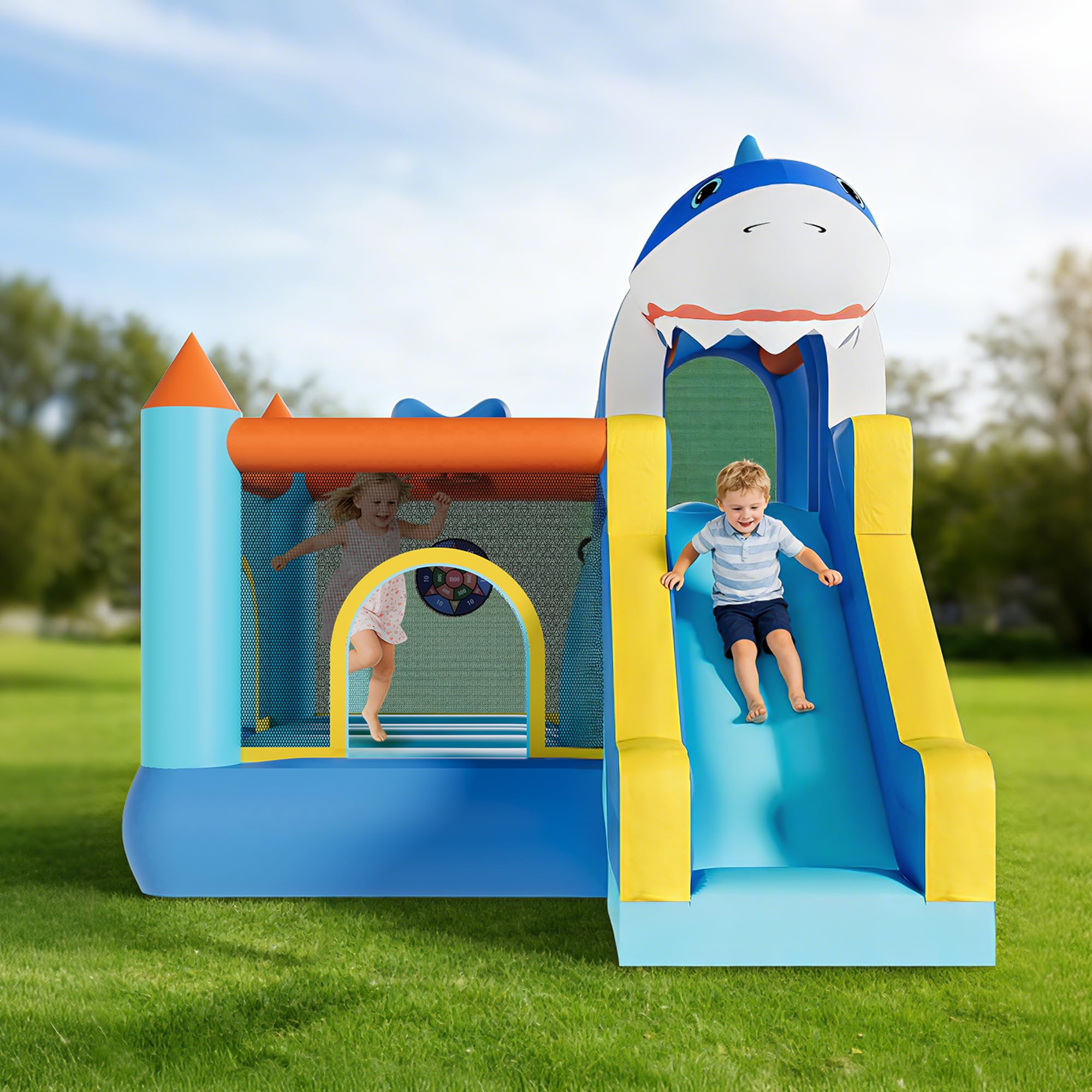 Kids Outdoor House - Castelo Inflável com Escorregador e Ventilador,