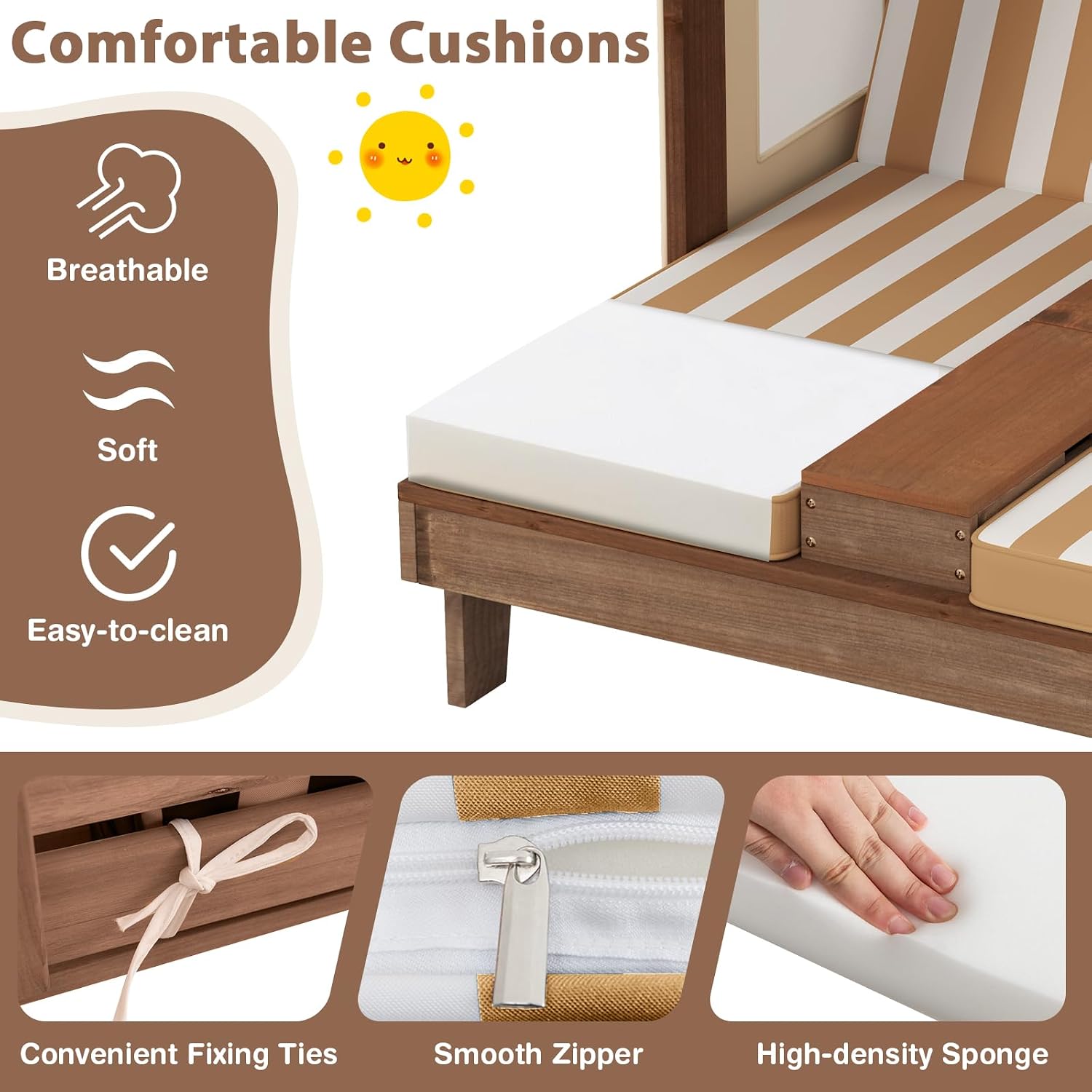 Kids Outdoor Lounge Furniture - Espreguiçadeira dupla infantil de madeira com