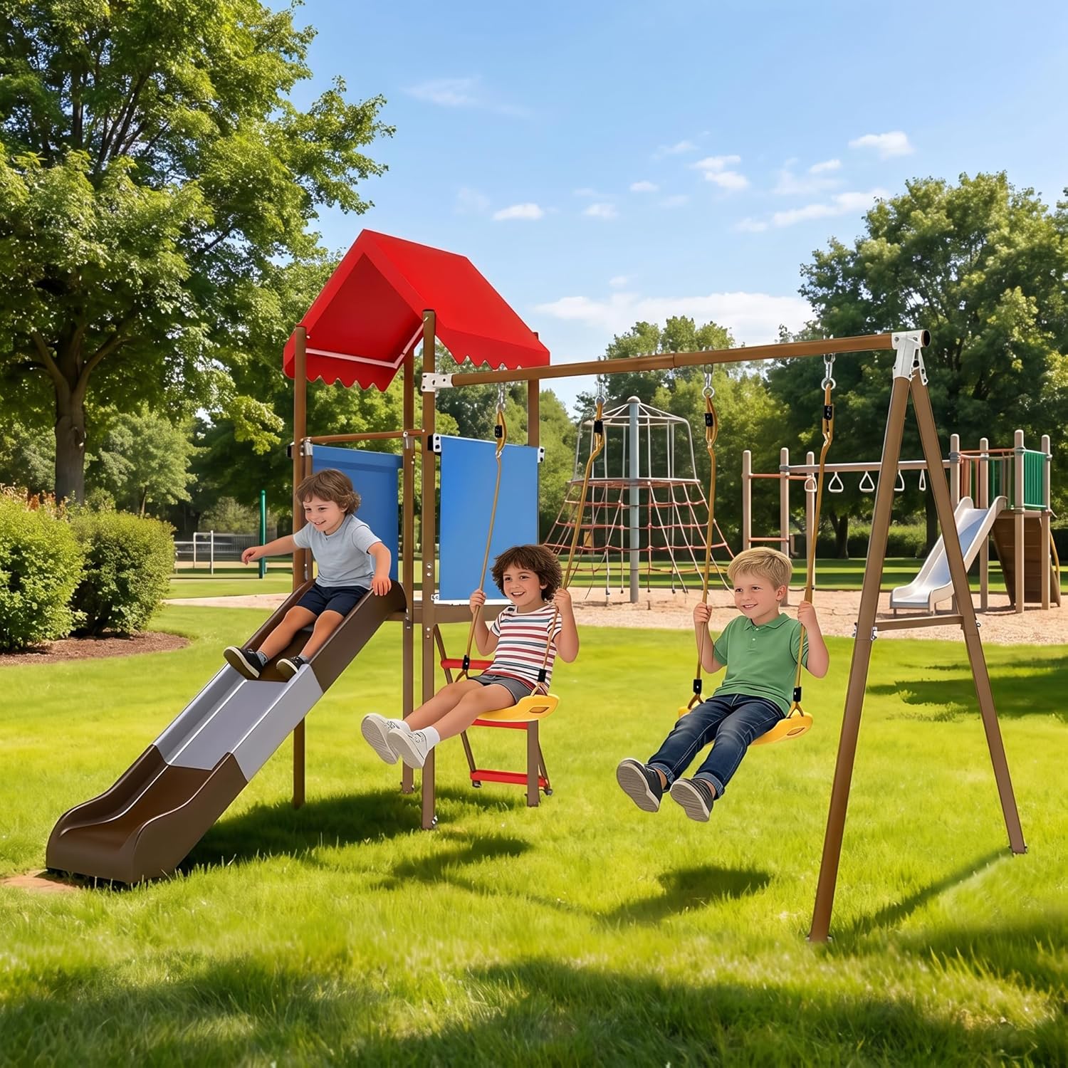 Conjunto de Balanço de Metal p - Kids Outdoor Swing Set With Slide avaliação e preço