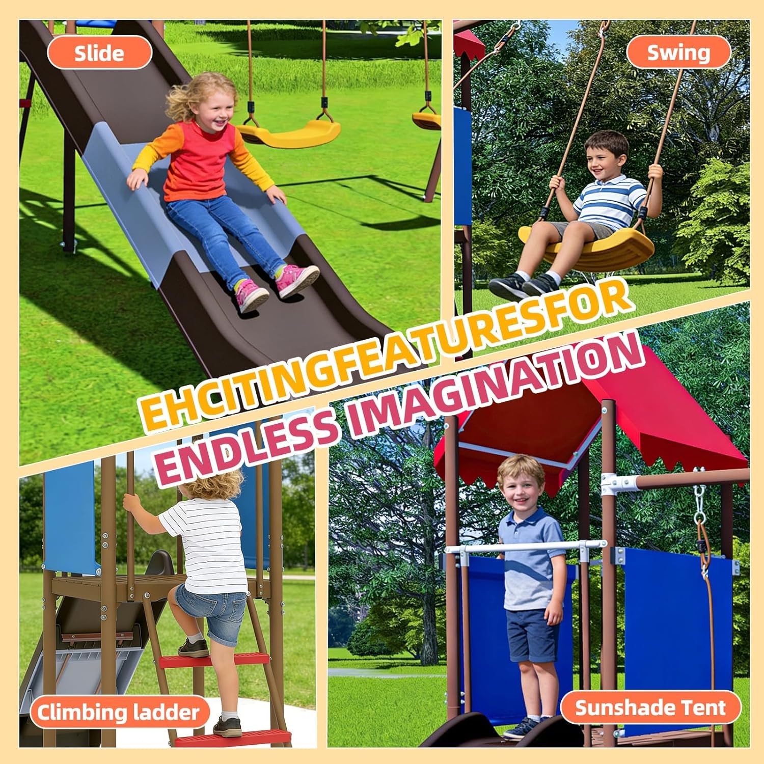Conjunto de Balanço de Metal p - Kids Outdoor Swing Set With Slide avaliação e preço