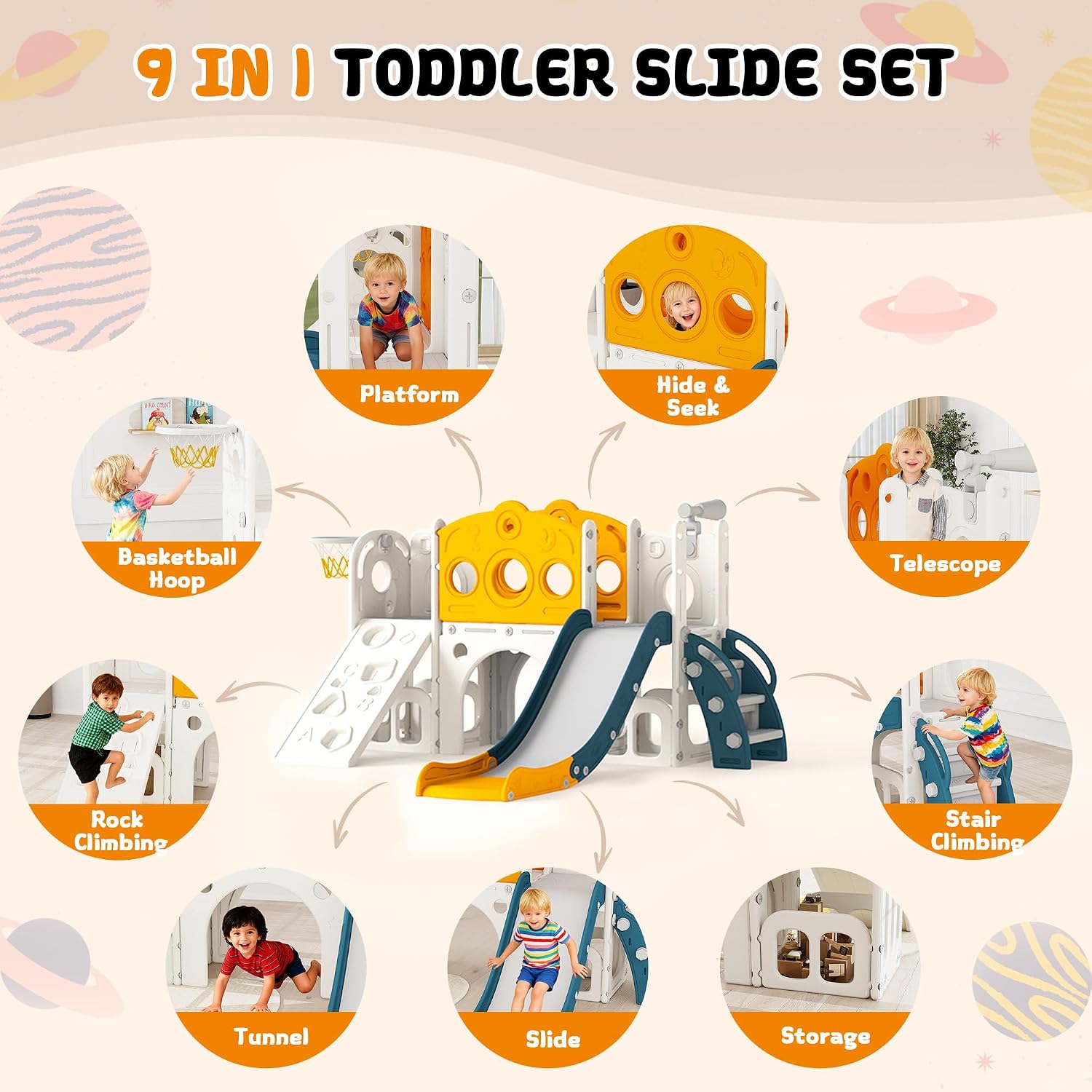 Conjunto de Escorregador 9 em  - Kids Outdoor Slide Set avaliação e preço
